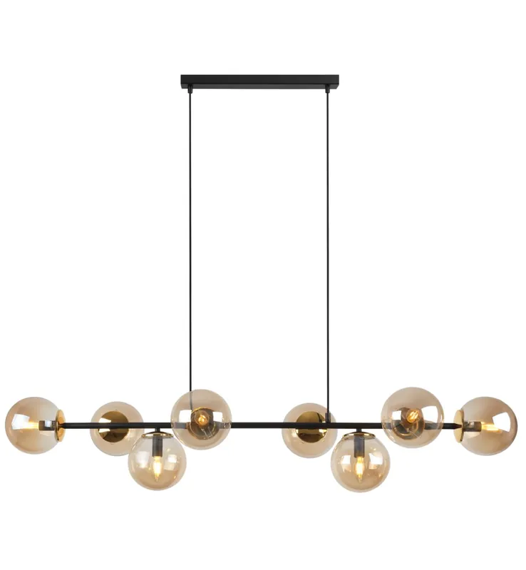 Lampa wisząca SIENA, sufitowa, czarny żyrandol listwa ze szklanymi kloszami, złoty, nad stół, 8 źródeł Wyprzedaż