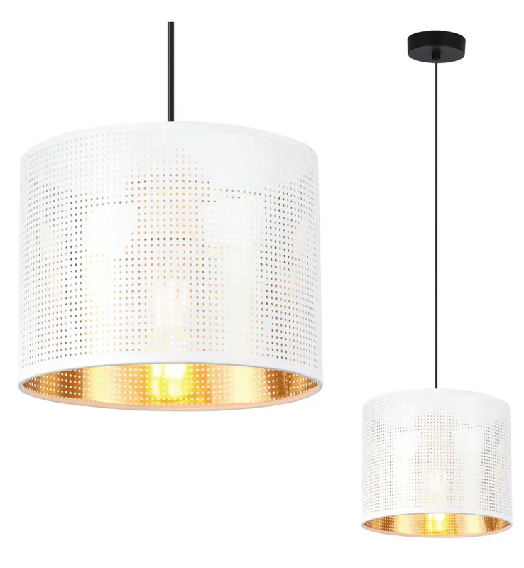 Lampa sufitowa wisząca ASTI, biały żyrandol z abażurem ze złotym środkiem, do sypialni i salonu, styl glamour Tylko do końca tygodnia