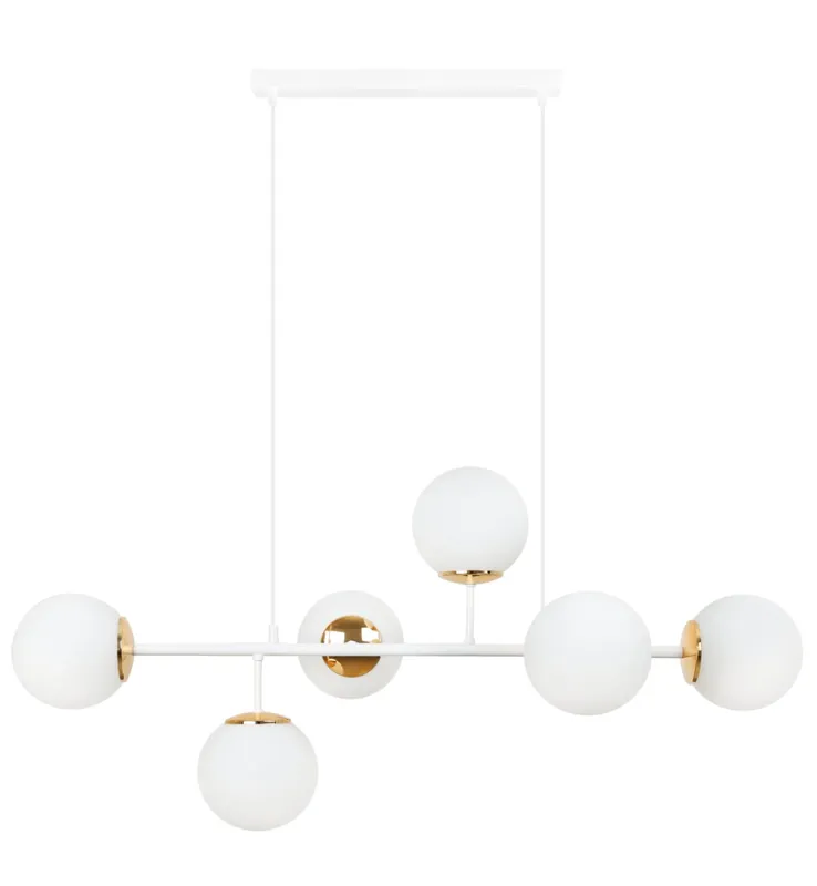 Lampa sufitowa wisząca żyrandol SIENA, biało-złota, listwa ze szklanymi kloszami, do salonu Tylko do końca tygodnia