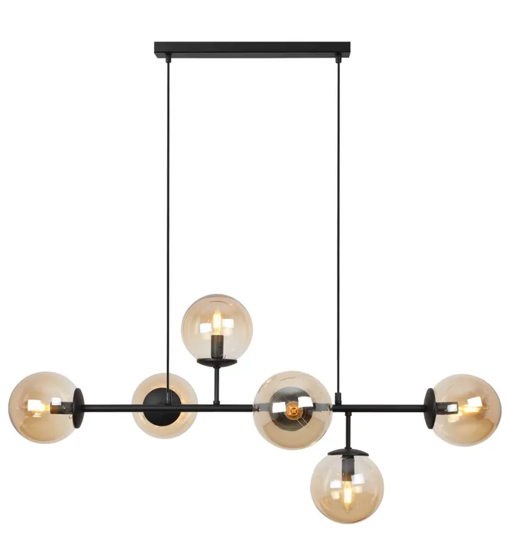 Lampa sufitowa wisząca żyrandol SIENA, czarna listwa, miodowe klosze, styl molekularny, loft Nie przegap