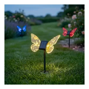 Darmowy zwrot Lampka solarna ogrodowa LED BUTTERFLY wbijana RGB motyl dekoracyjna kolorowa