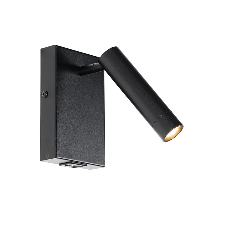 Nowoczesna lampa ścienna czarna z regulowanym USB - Croft Ekspresowa dostawa